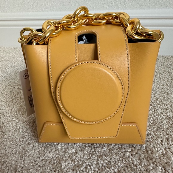 YUZEFI Daria Bucket Crossbody Bag Circular Detail in Blush Leather